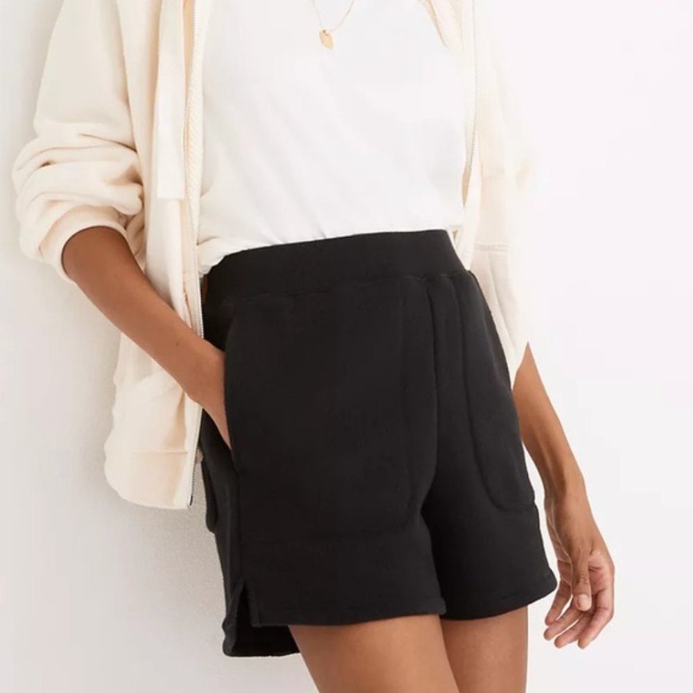 Madewell MWL Airyterry Stitched-Pocket Sweatshorts in True Black
